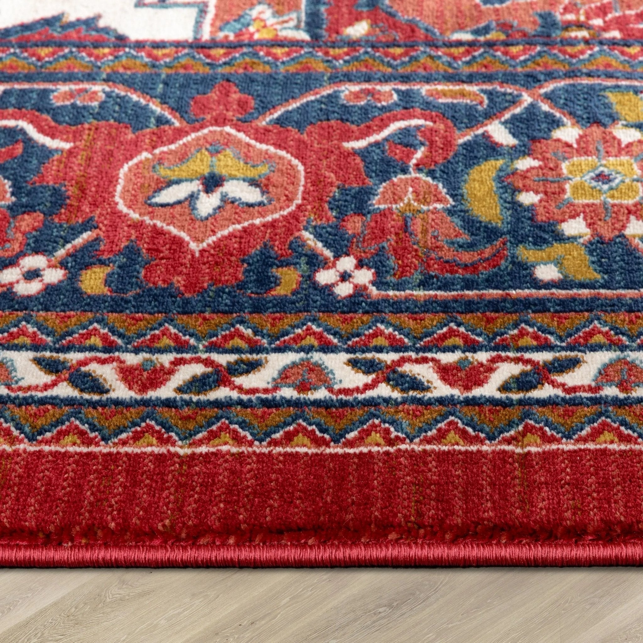 Jackie Crimson Traditional Medallion Tribal Rug Well Woven