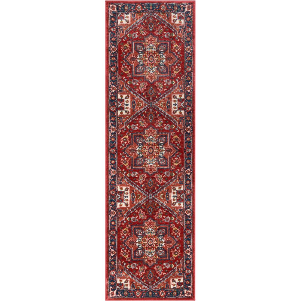 Jackie Crimson Traditional Medallion Tribal Rug