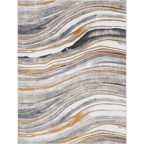 Davina Modern Abstract Striped Grey Rust Rug
