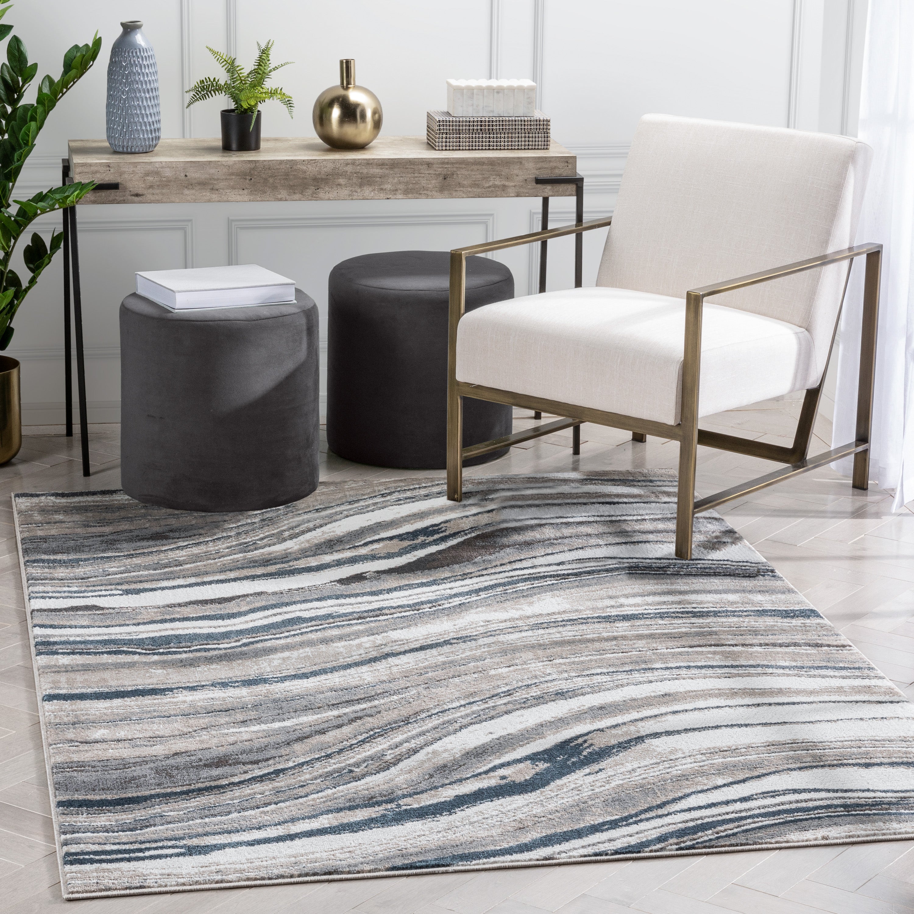 Stella Modern Abstract Striped Grey Rug