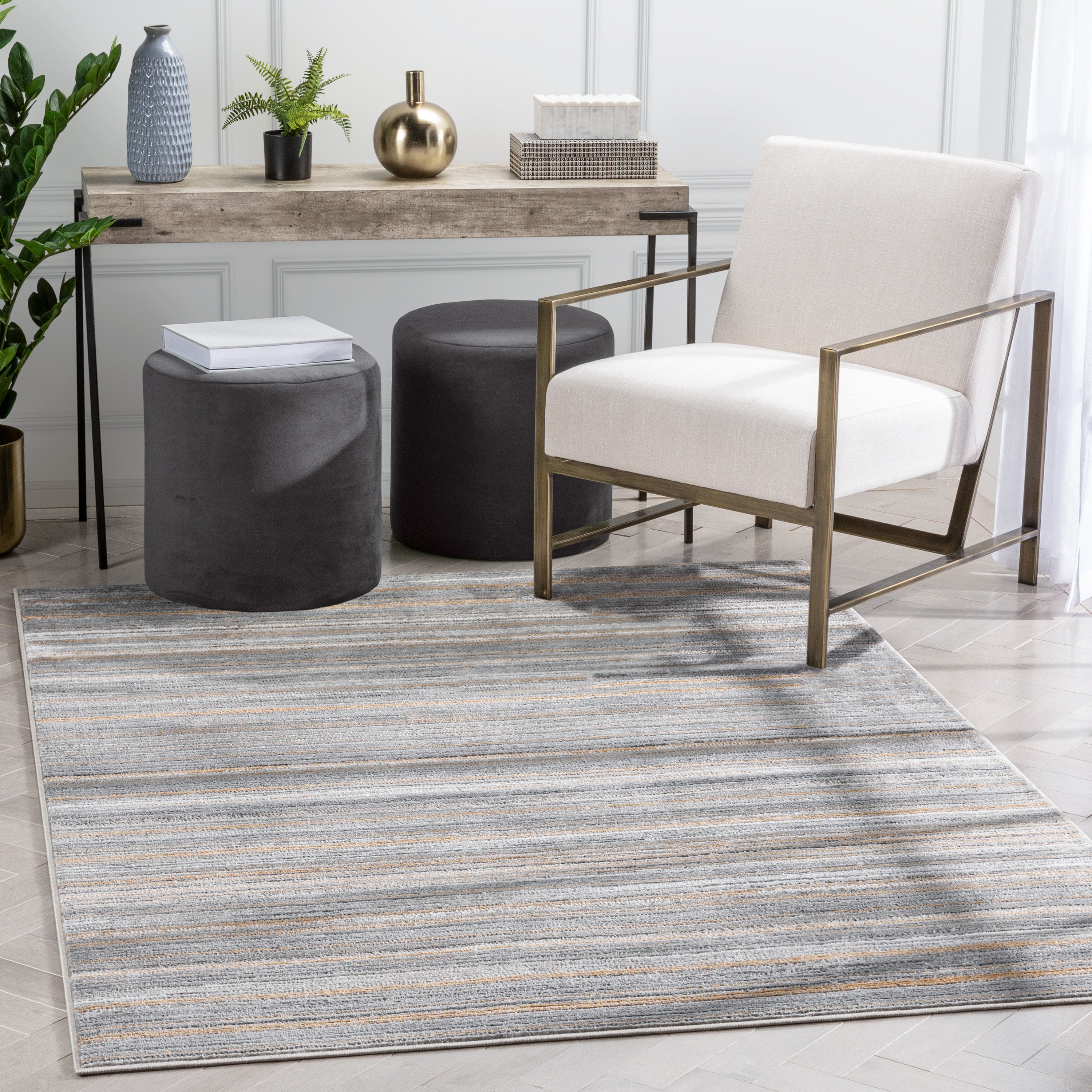 Giselle Modern Abstract Striped Grey Rust Rug