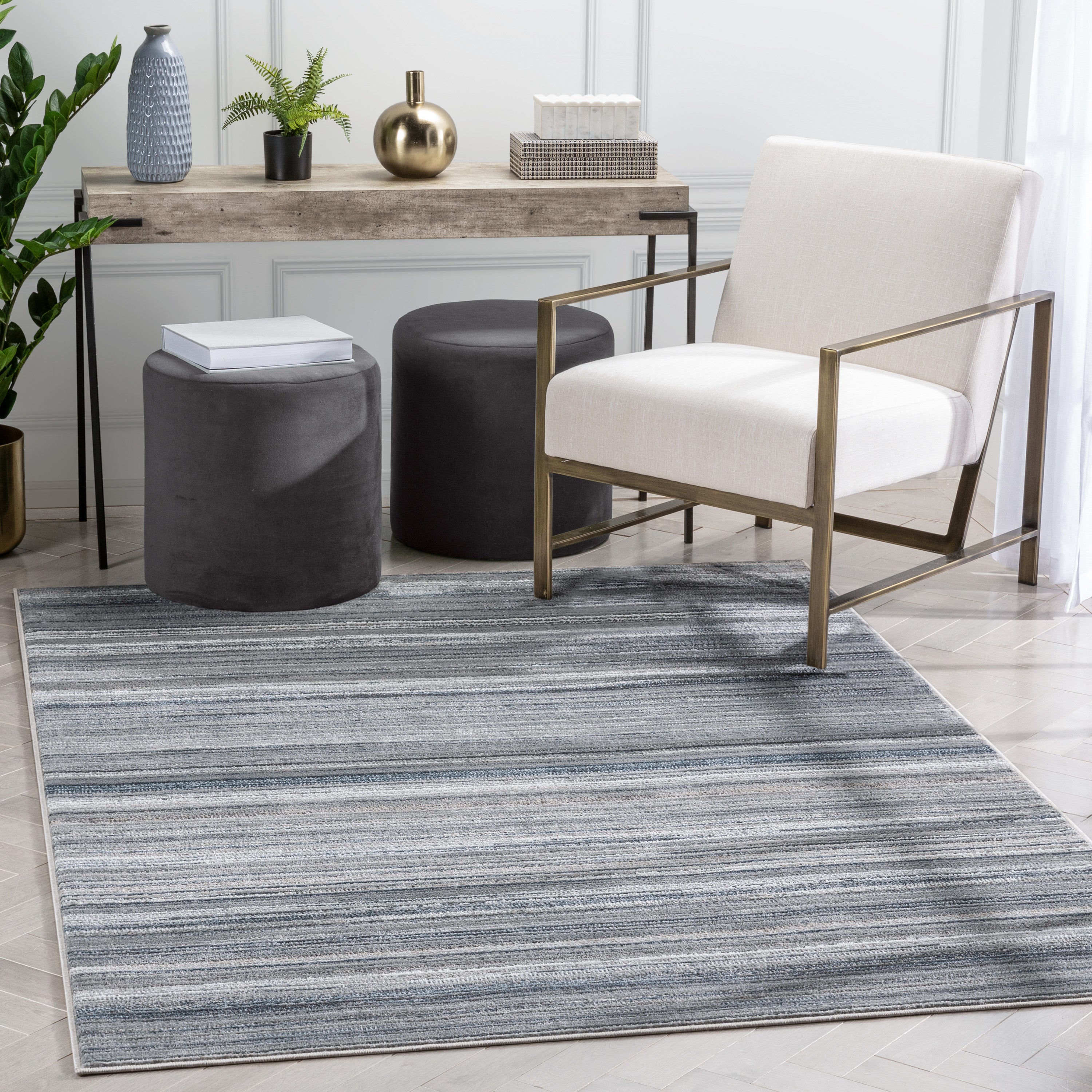 Giselle Modern Abstract Striped Grey Rug