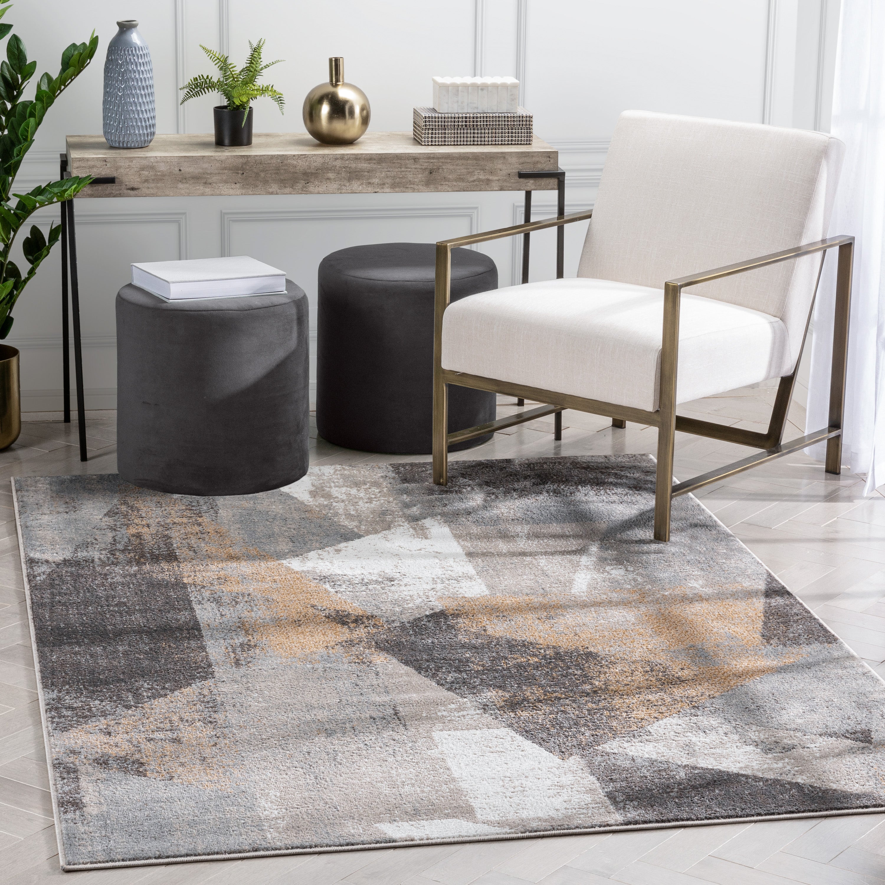 Kye Modern Abstract Geometric Grey Rust Rug