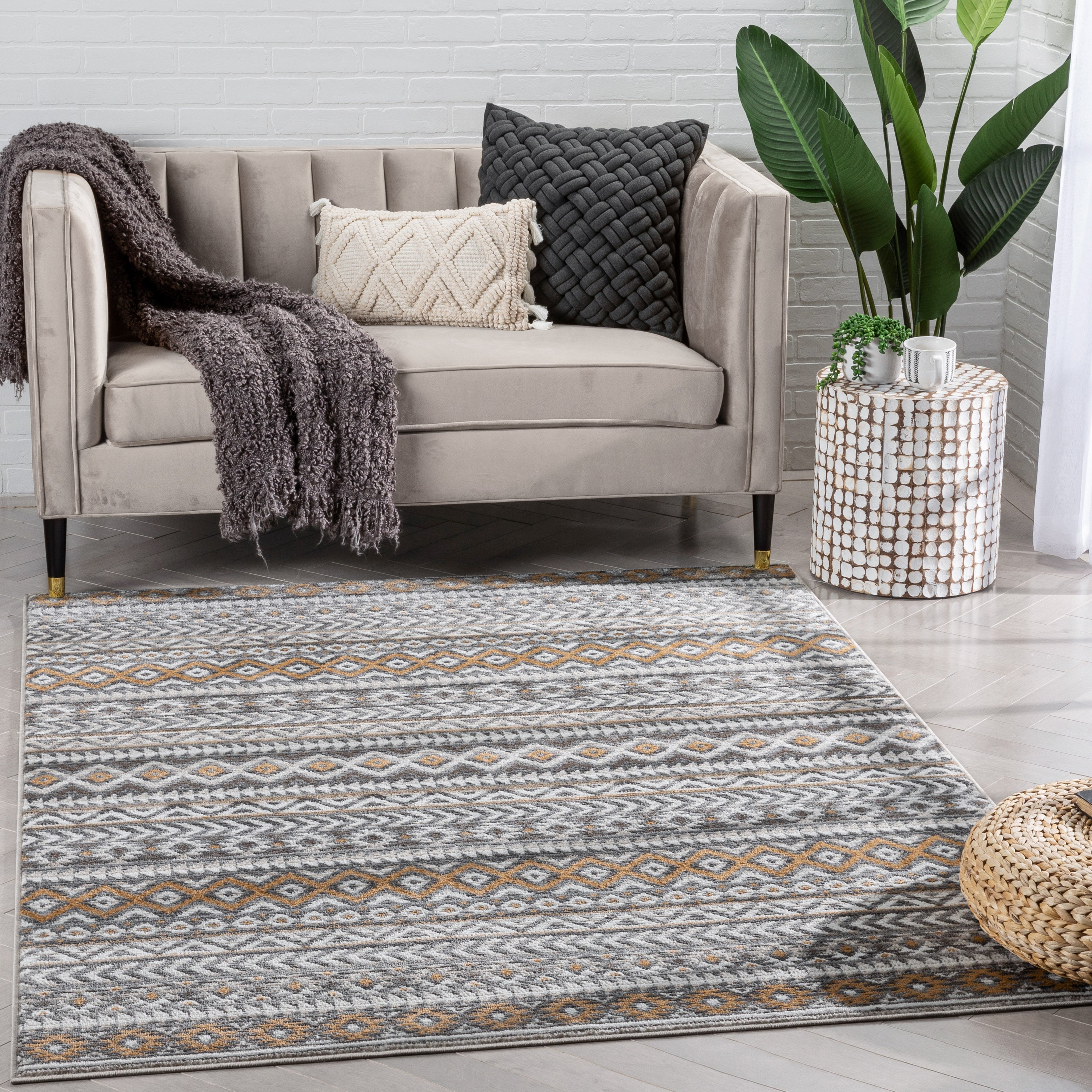 Sahil Moroccan Tribal Stripes Grey Rug