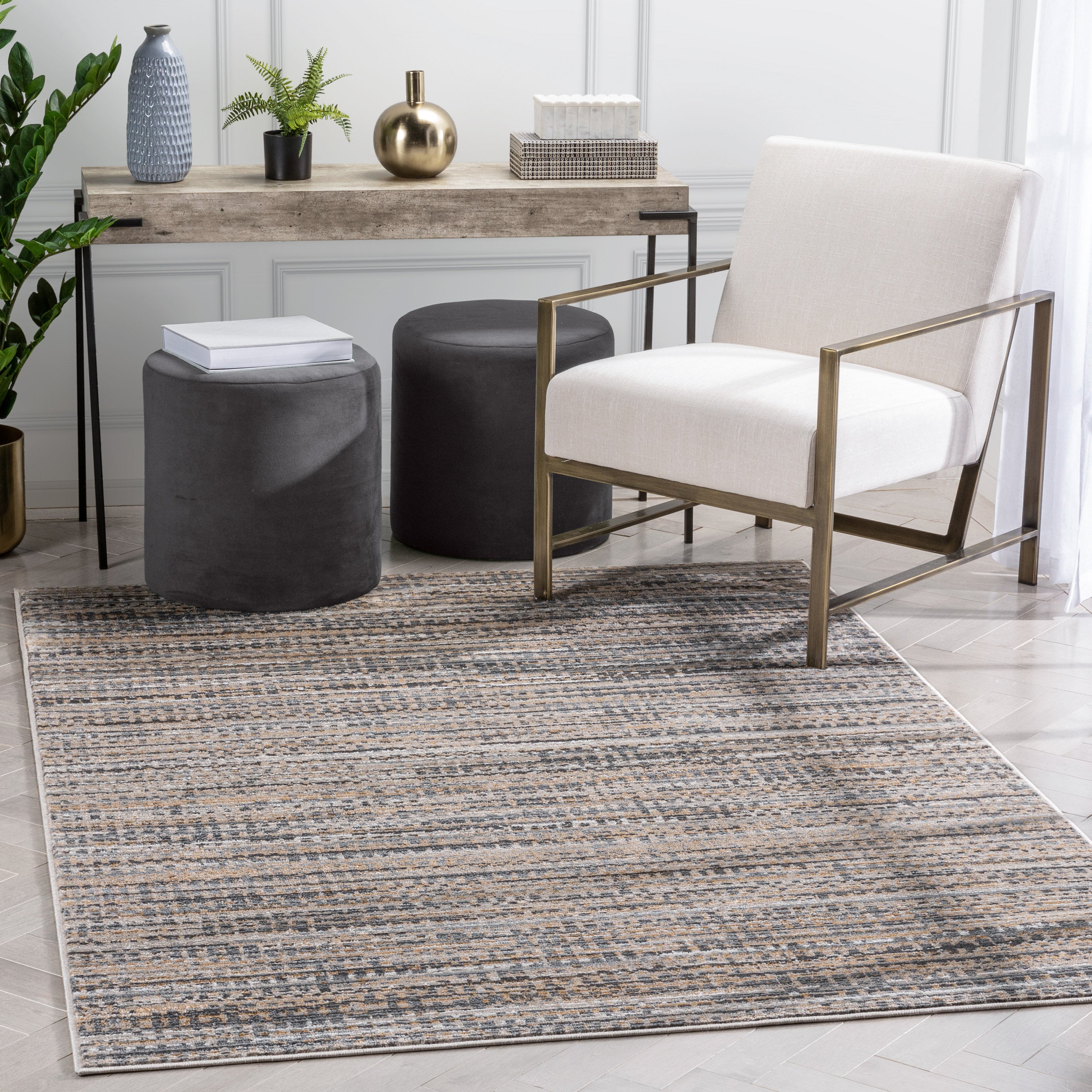 Zia Modern Abstract Striation Grey Beige Rug