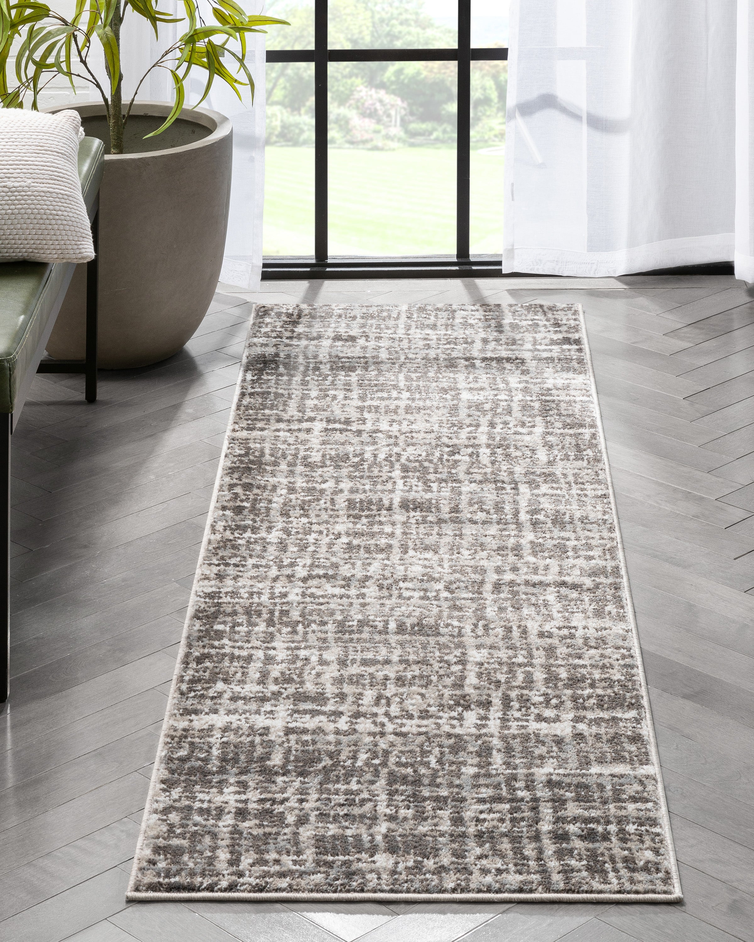 Zia Modern Abstract Striation Grey Rug