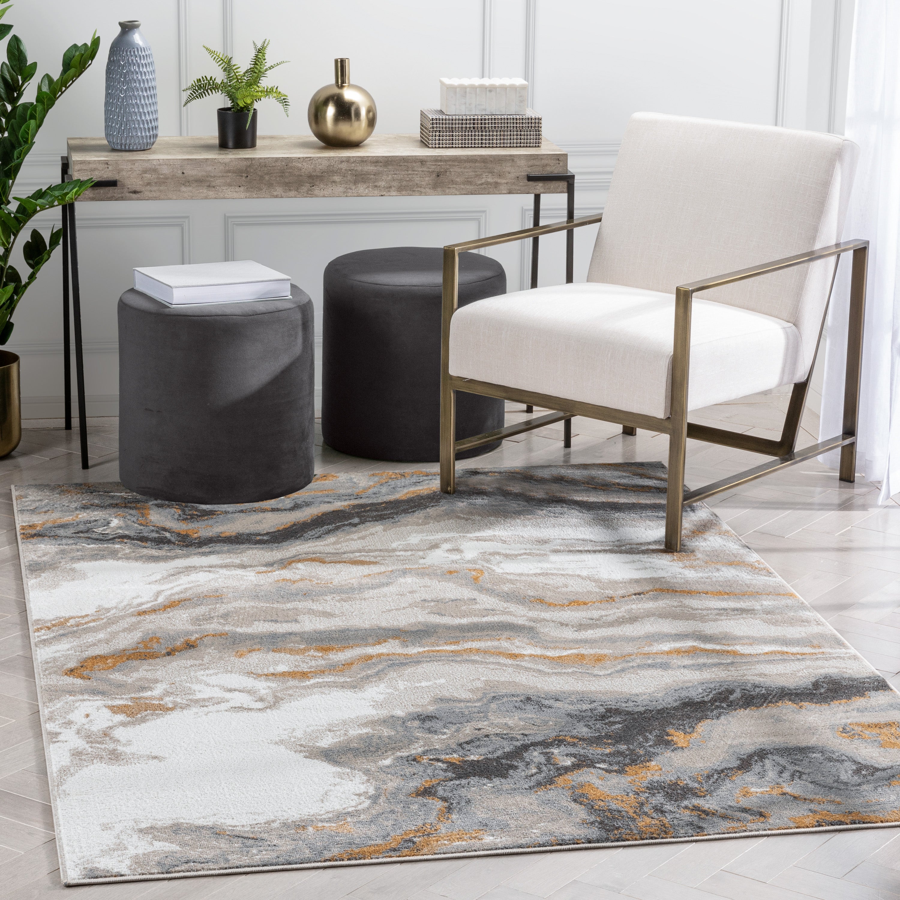 Yara Modern Abstract Grey Rust Rug