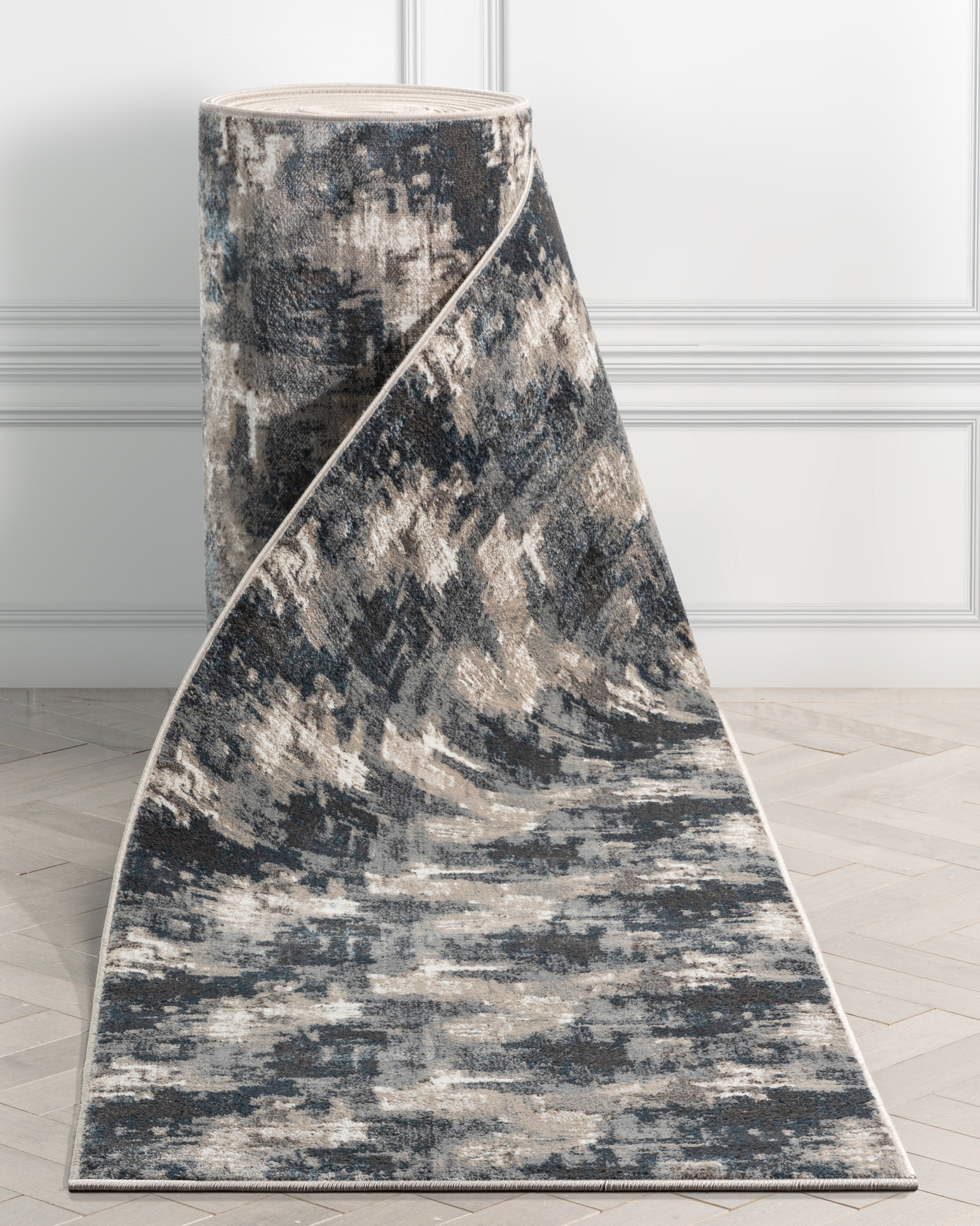 Custom Size Runner Lilith Abstract Modern Grey Blue Choose Your Width x Choose Your Length Hallway Runner Rug