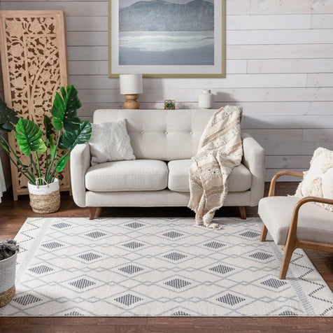 Matilda Cream/Grey Modern Tribal Diamond Rug