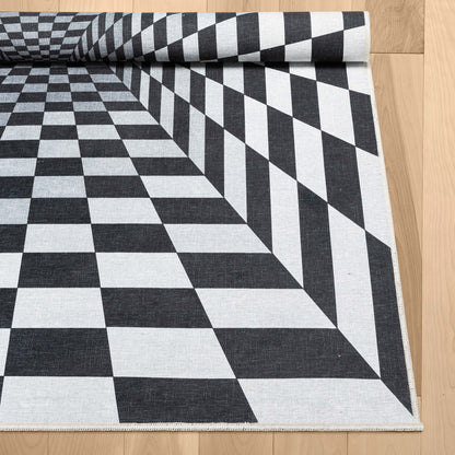 Warp Bottomless Hole 3D Geometric Black Ivory Area Flat-Weave Rug