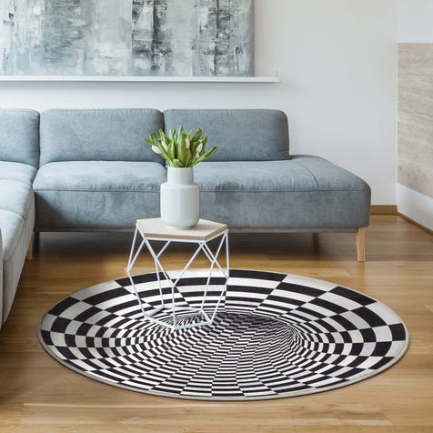 Vortex 3D Bottomless Hole Black Ivory Area Flat-Weave Rug