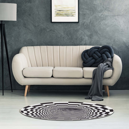 Vortex 3D Bottomless Hole Black Ivory Area Flat-Weave Rug