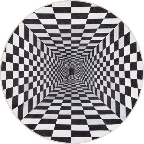 Optical Illusion 3D Bottomless Hole Black Ivory Area Flat-Weave Rug