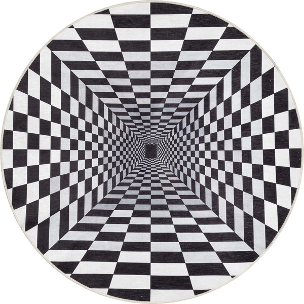 Optical Illusion 3D Bottomless Hole Black Ivory Area Flat-Weave Rug