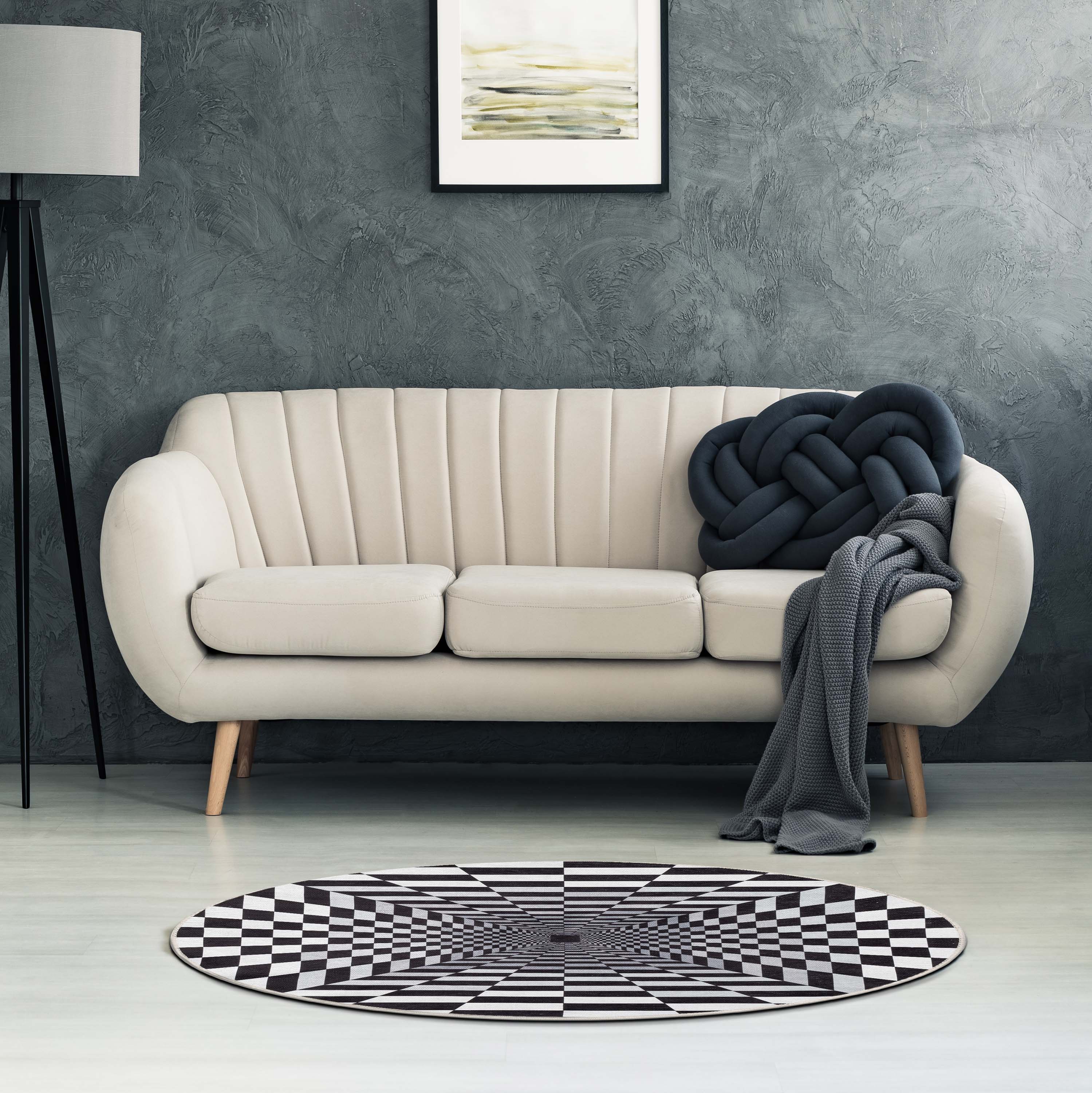 Optical Illusion 3D Bottomless Hole Black Ivory Area Flat-Weave Rug