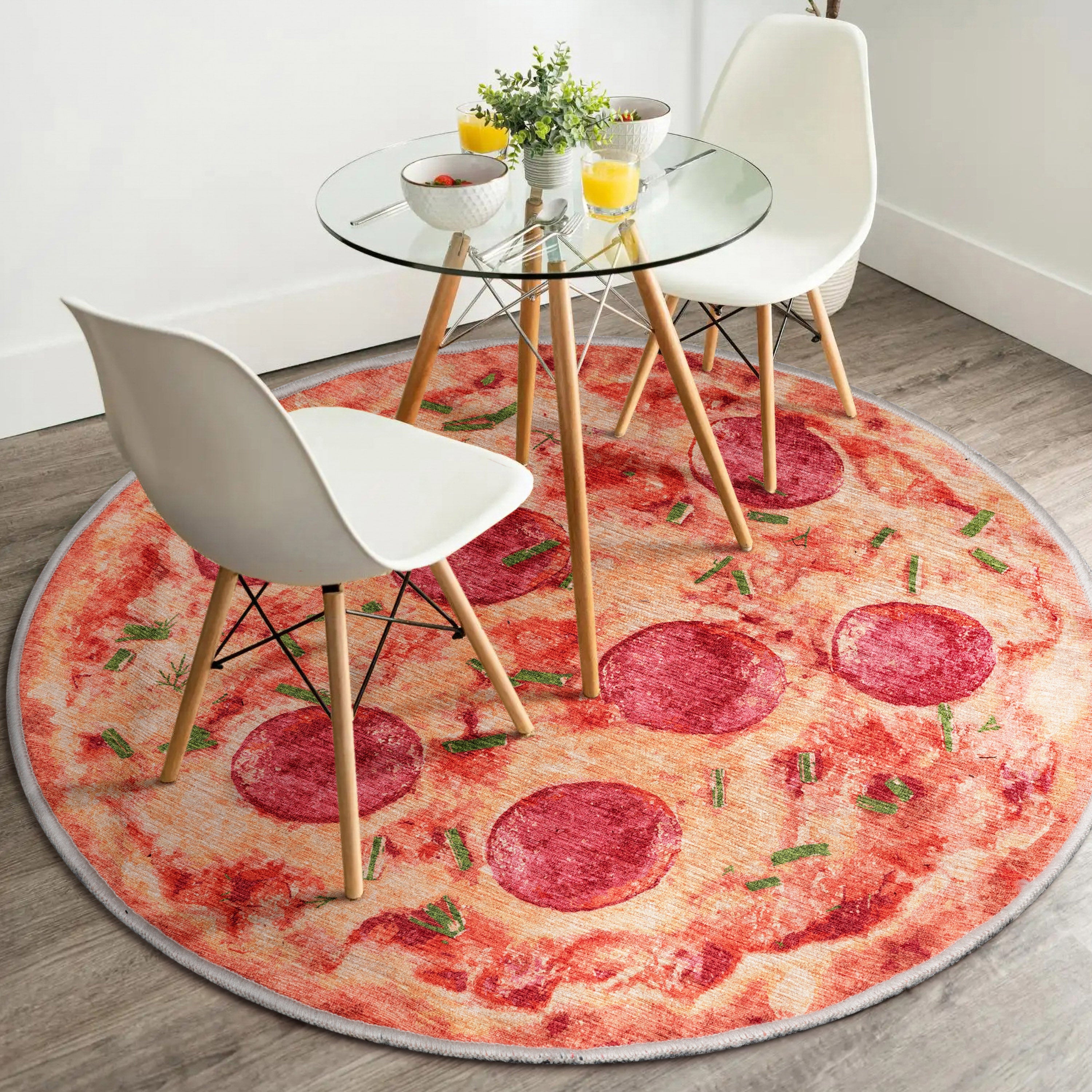 Pizza Novelty Orange Flat-Weave Rug