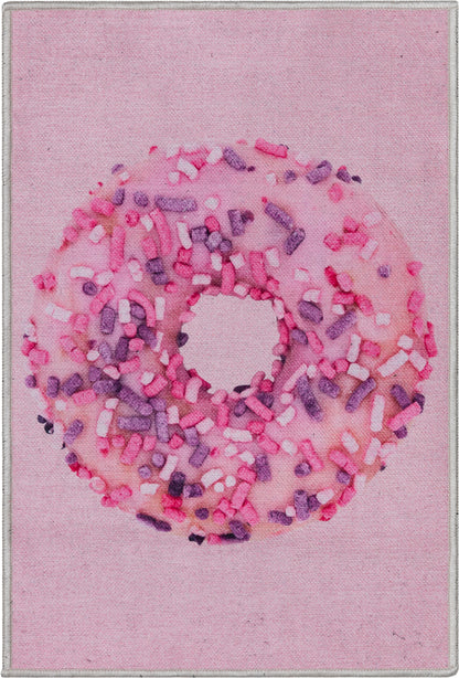 Pink Sprinkles Donut Novelty Pink Flat-Weave Rug