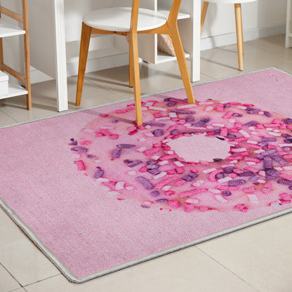 Pink Sprinkles Donut Novelty Pink Flat-Weave Rug