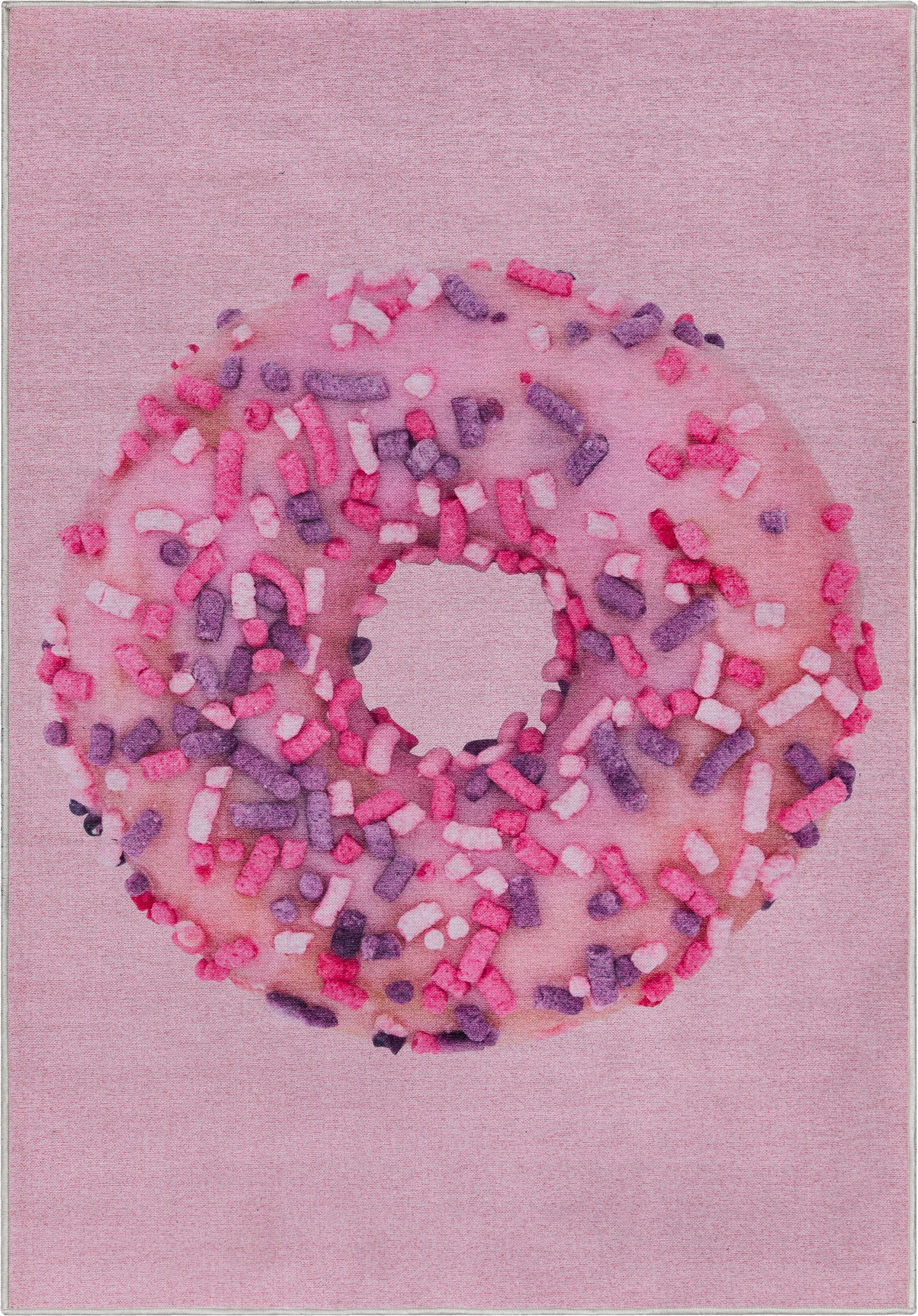 Pink Sprinkles Donut Novelty Pink Flat-Weave Rug