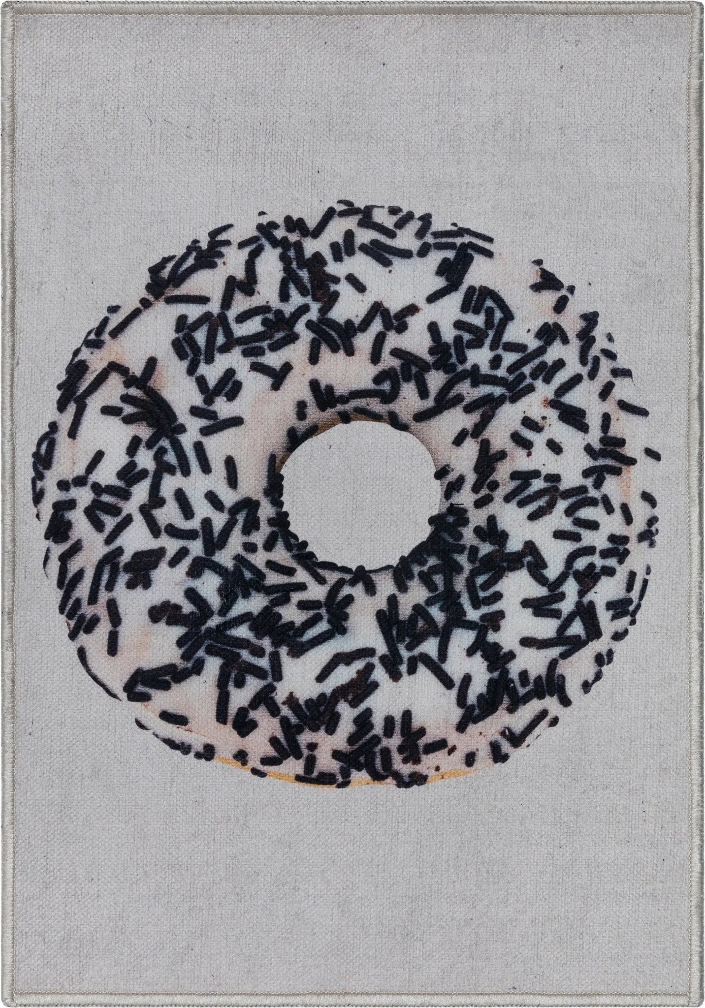 White Sprinkles Donut Novelty Ivory Black Flat-Weave Rug Well Woven