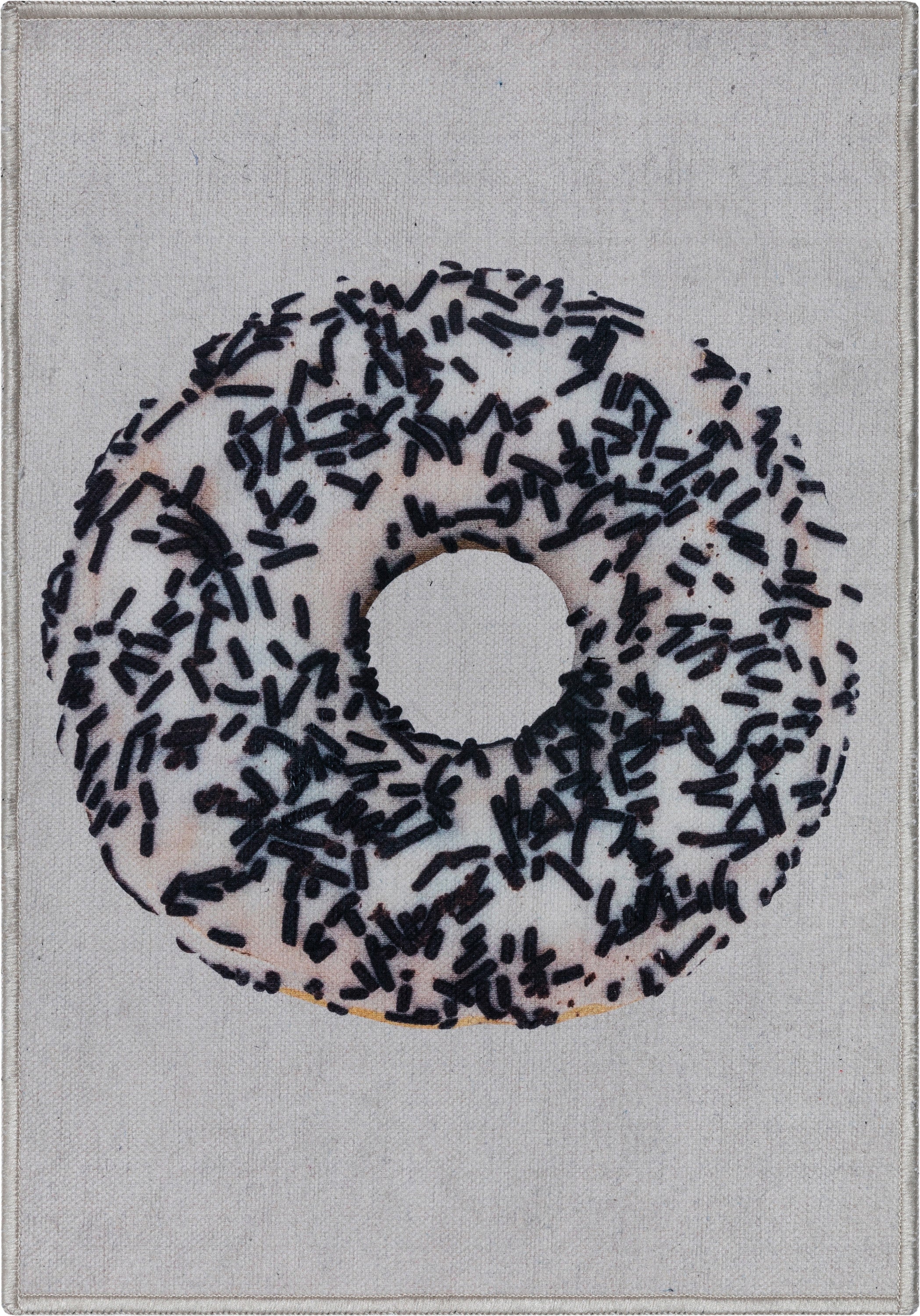 White Sprinkles Donut Novelty Ivory Black Flat-Weave Rug