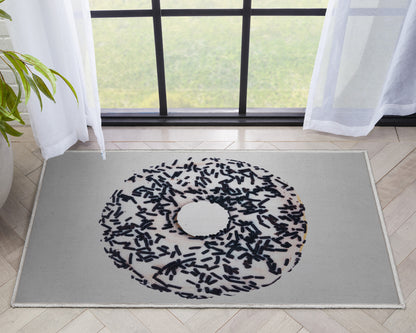 White Sprinkles Donut Novelty Ivory Black Flat-Weave Rug