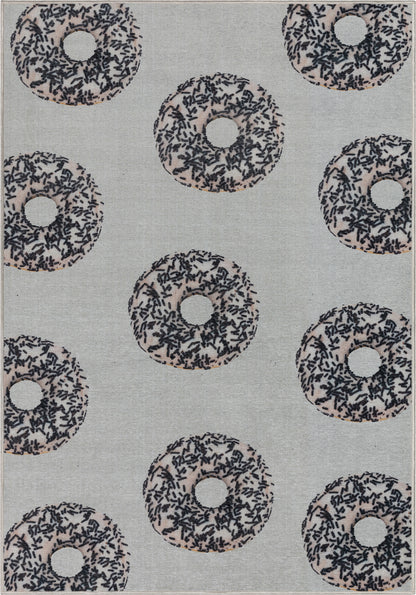 Multi White Sprinkles Donut Novelty Ivory Black Flat-Weave Rug