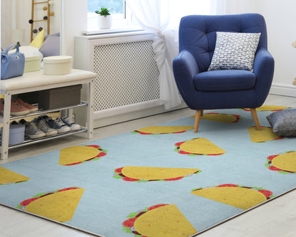 Multi Tacos Novelty Multi Blue Flat-Weave Rug