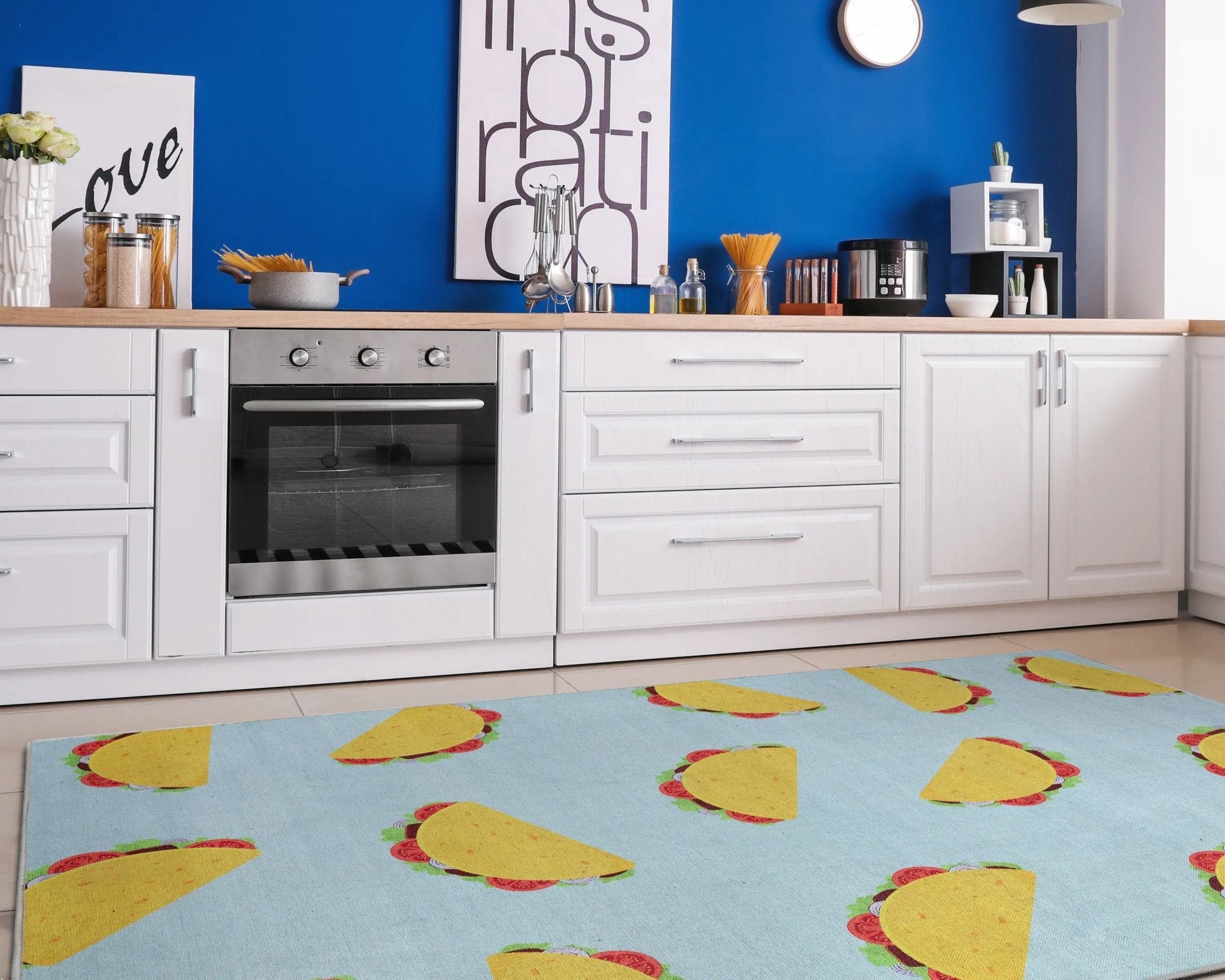 Multi Tacos Novelty Multi Blue Flat-Weave Rug Well Woven