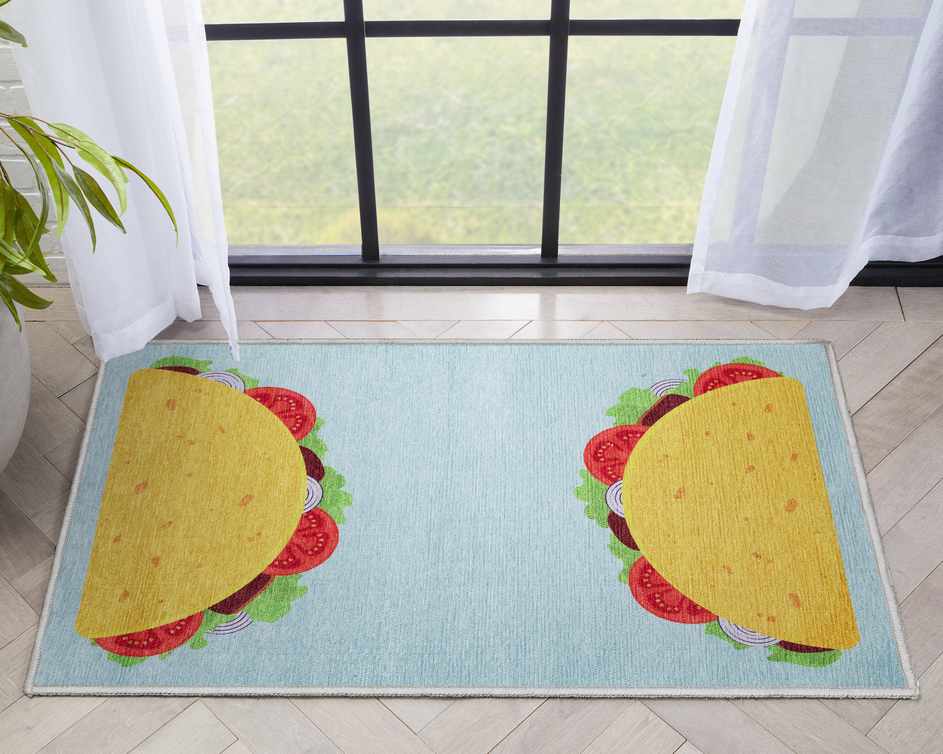 Taco Novelty Multi Blue Flat-Weave Rug