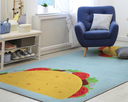 Taco Novelty Multi Blue Flat-Weave Rug