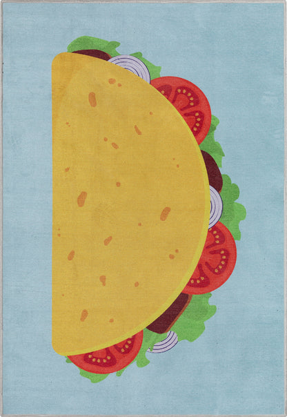 Double Taco Novelty Multi Blue Flat-Weave Rug