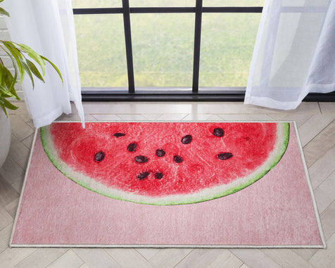 Half Watermelon Novelty Red Pink Flat-Weave Rug