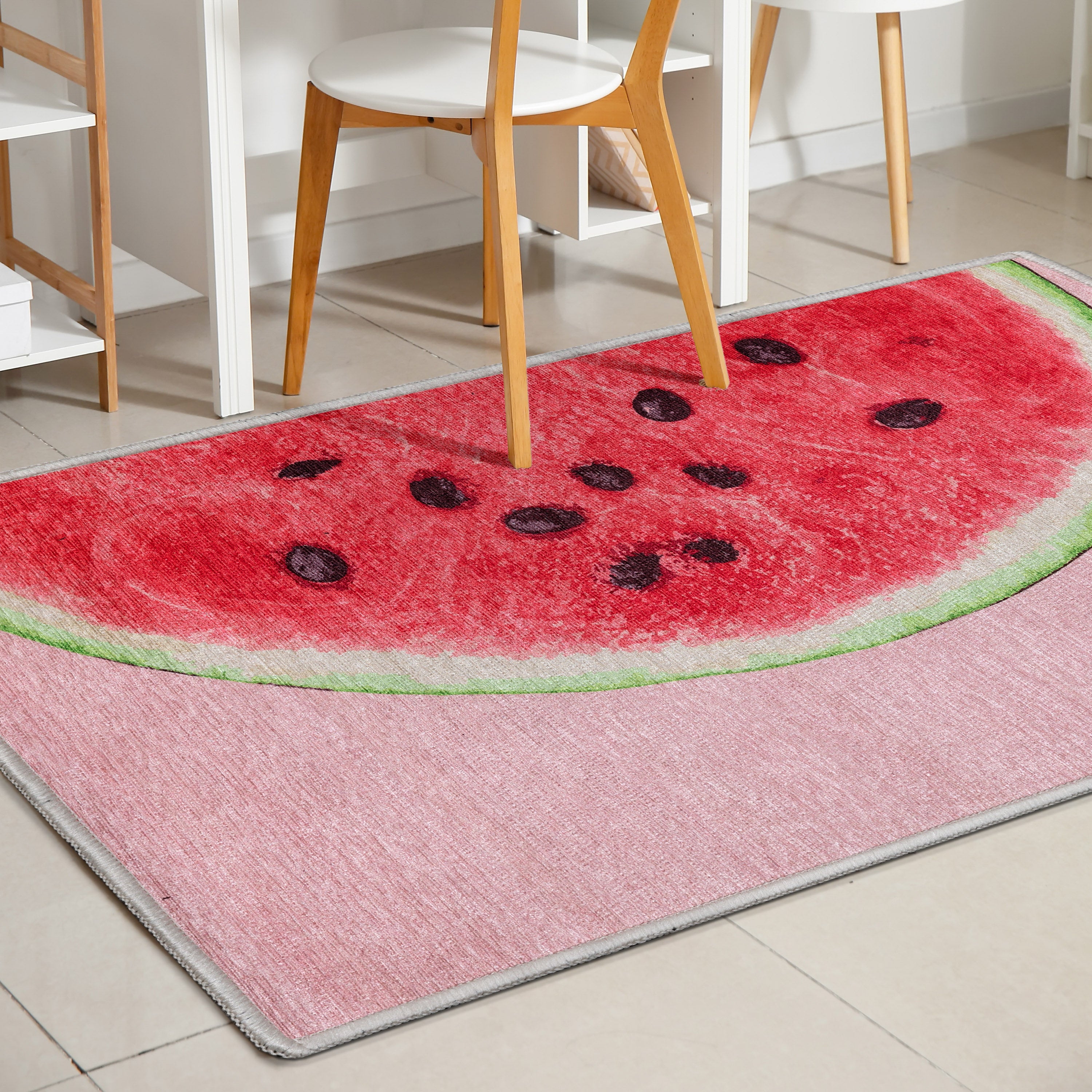 Half Watermelon Novelty Red Pink Flat-Weave Rug