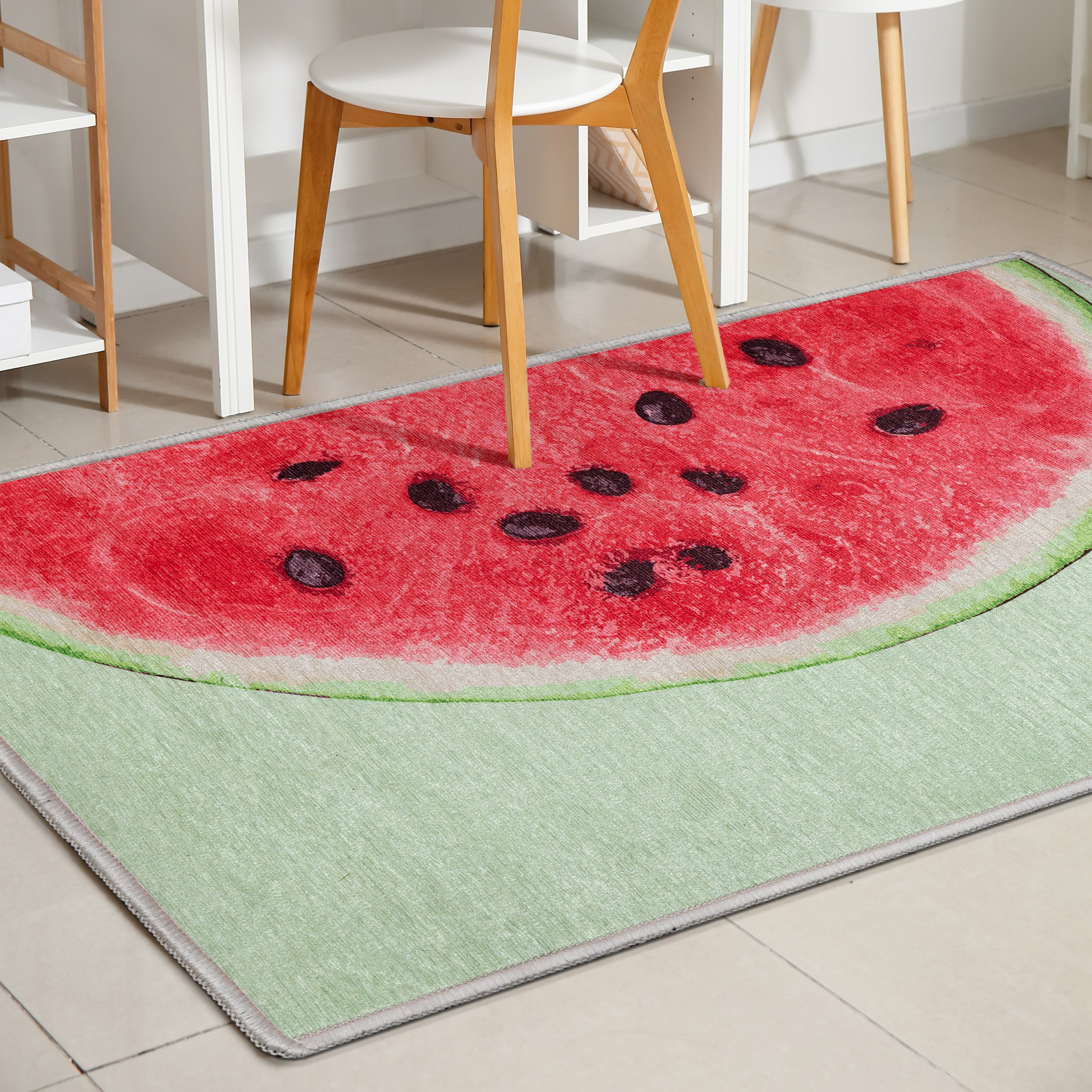 Half Watermelon Novelty Red Lime Flat-Weave Rug