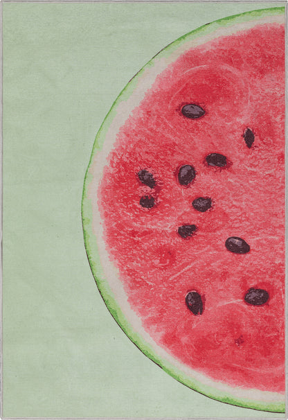 Half Watermelon Novelty Red Lime Flat-Weave Rug