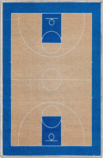 Apollo Basketball Tan Blue Flat-Weave Rug