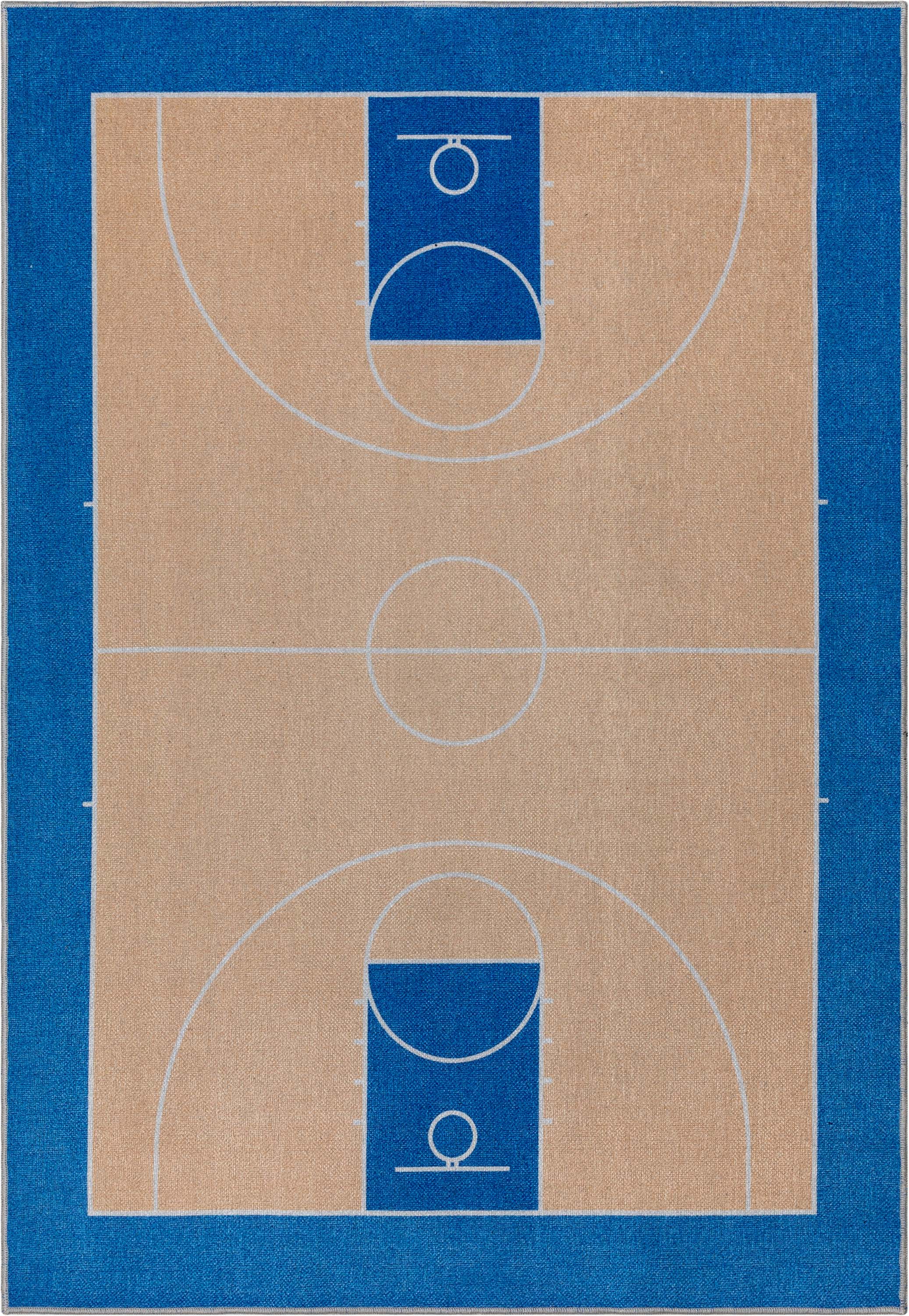 Apollo Basketball Tan Blue Flat-Weave Rug