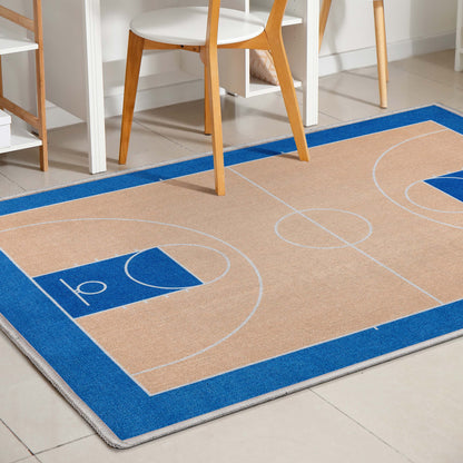 Apollo Basketball Tan Blue Flat-Weave Rug