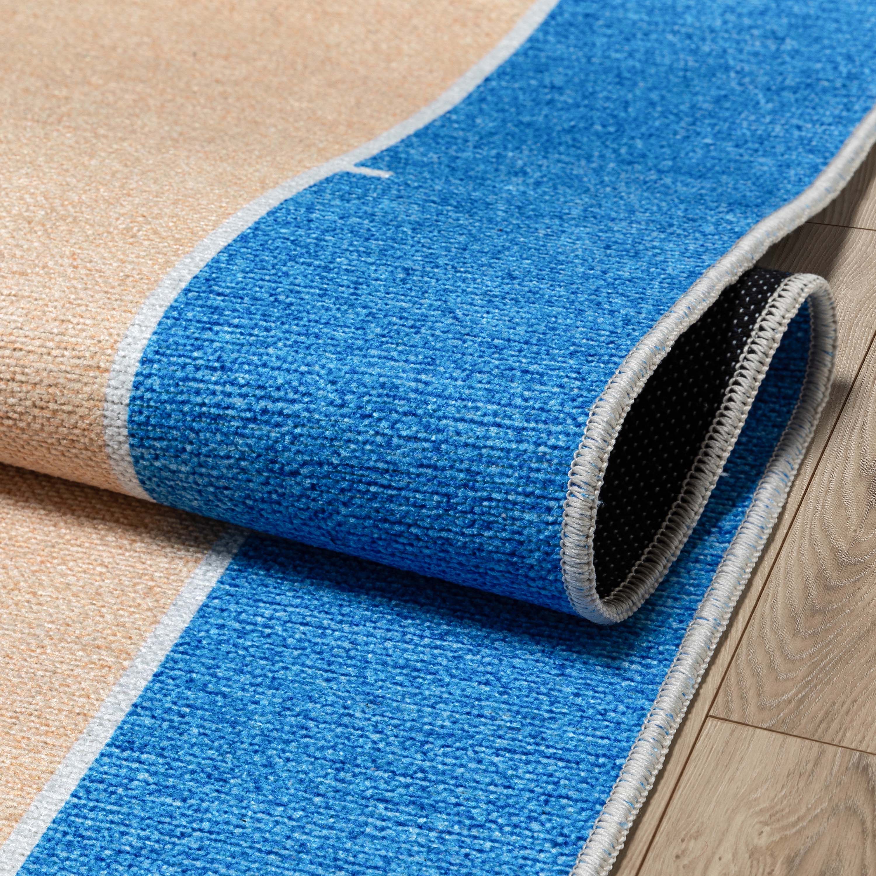 Apollo Basketball Tan Blue Flat-Weave Rug