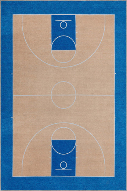 Apollo Basketball Tan Blue Flat-Weave Rug