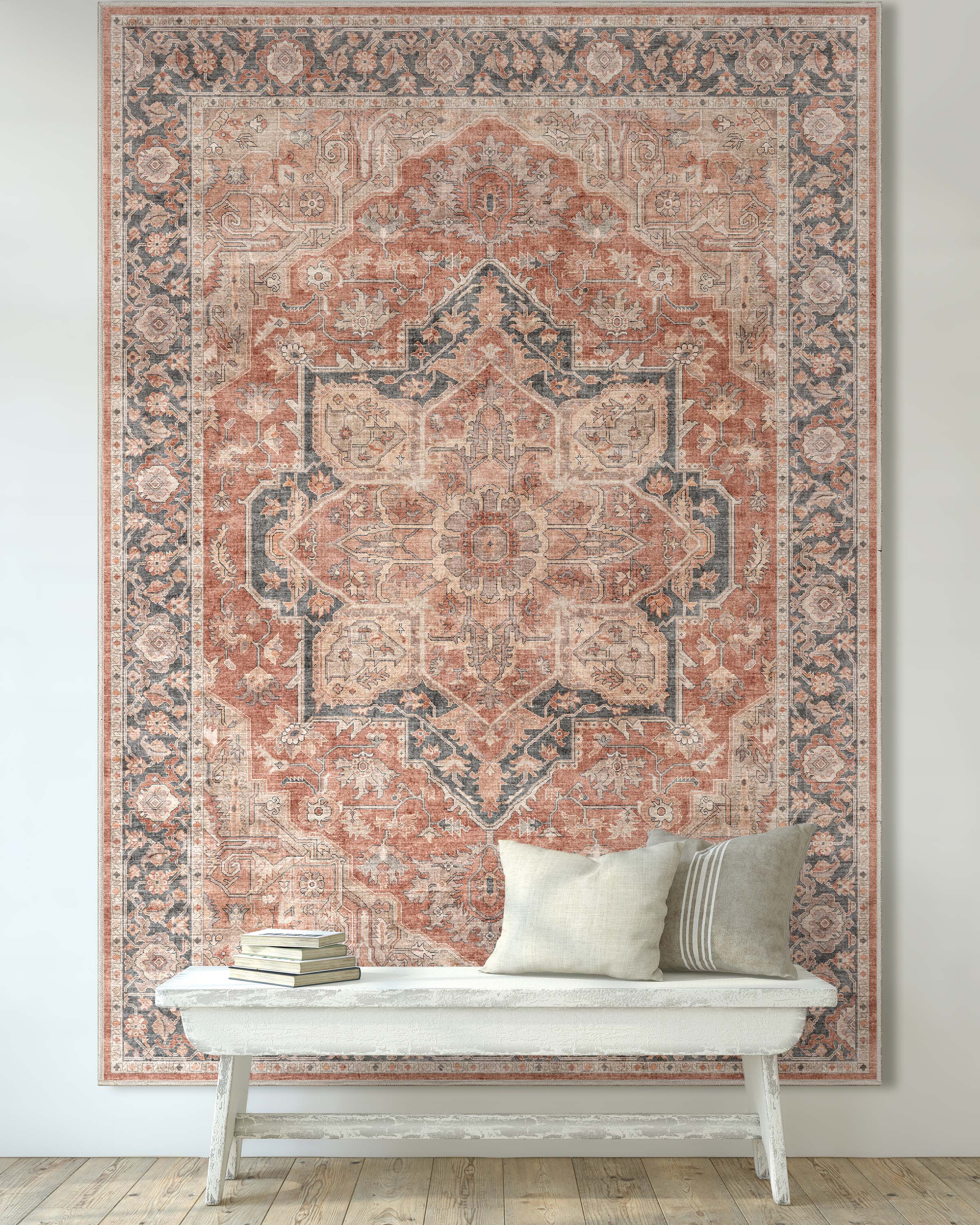 Bolona Vintage Oriental Floral Red Flat-Weave Rug