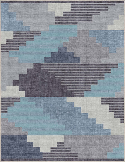 Portsmouth Southwestern Pattern Blue Flat-Weave Rug