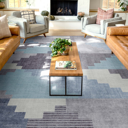 Portsmouth Southwestern Pattern Blue Flat-Weave Rug