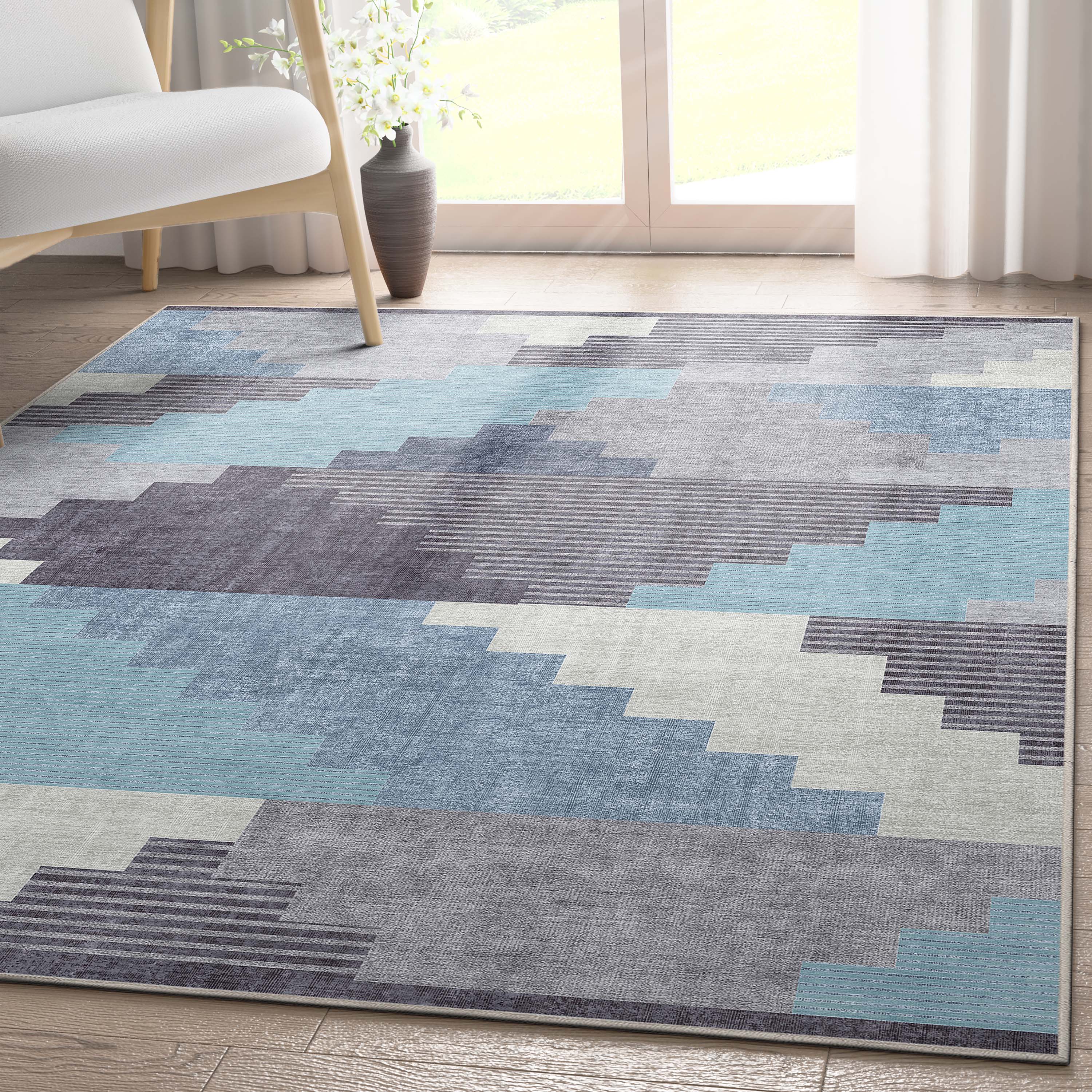 Portsmouth Southwestern Pattern Blue Flat-Weave Rug