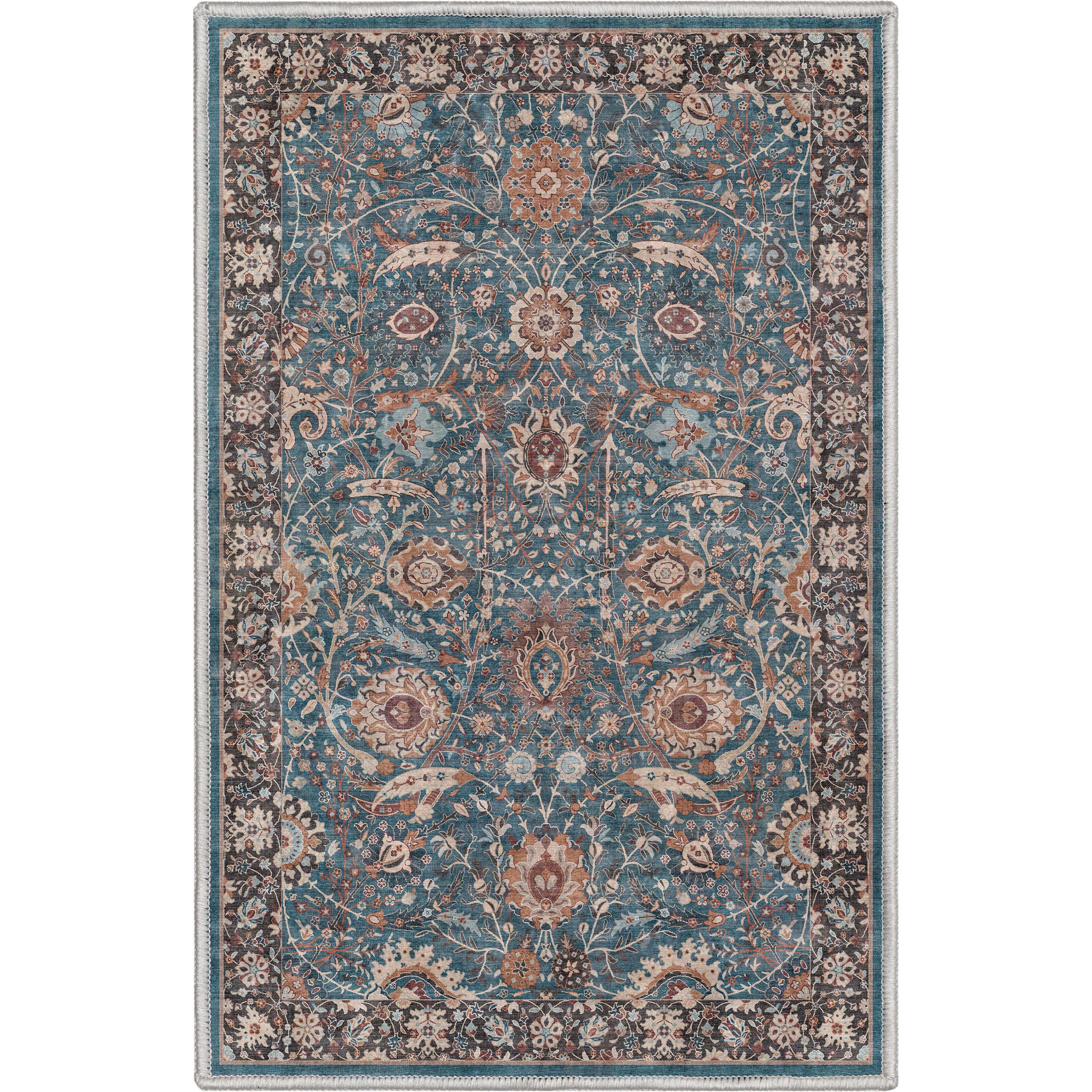 Liana Vintage Oriental Teal Flat-Weave Rug