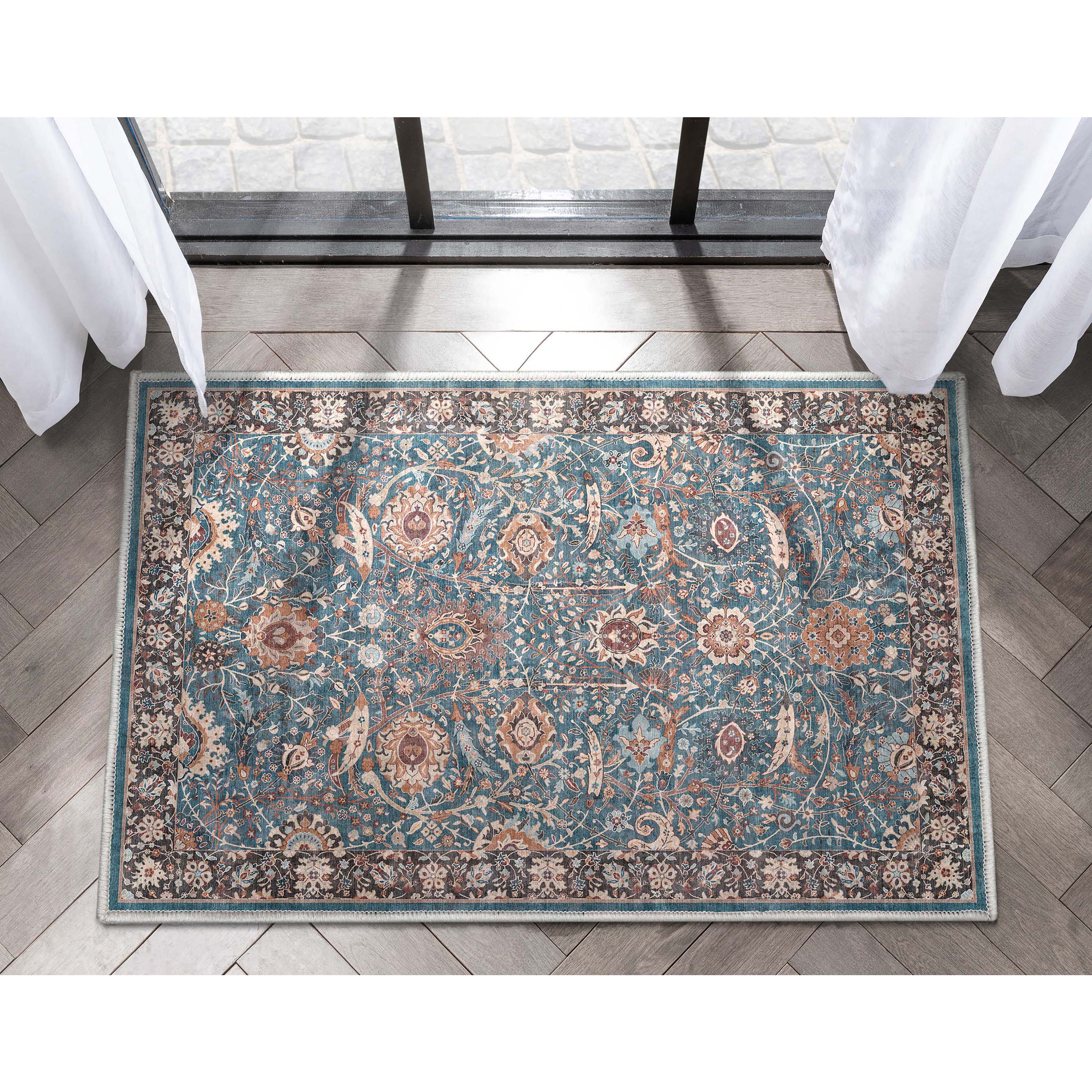 Liana Vintage Oriental Teal Flat-Weave Rug