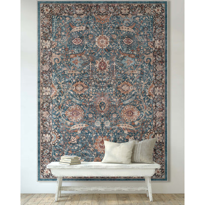 Liana Vintage Oriental Teal Flat-Weave Rug