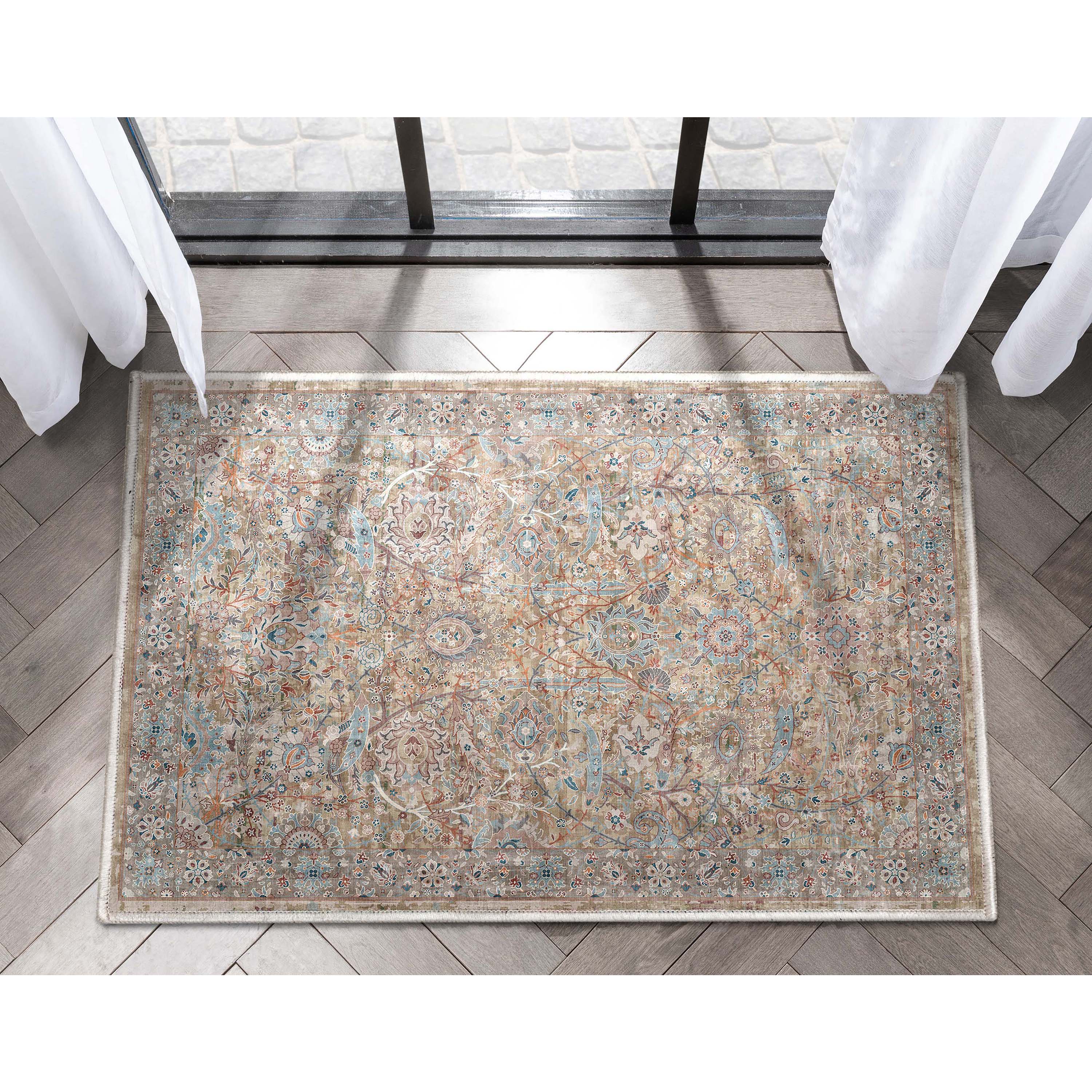 Emilia Vintage Persian Floral Blue Flat-Weave Rug