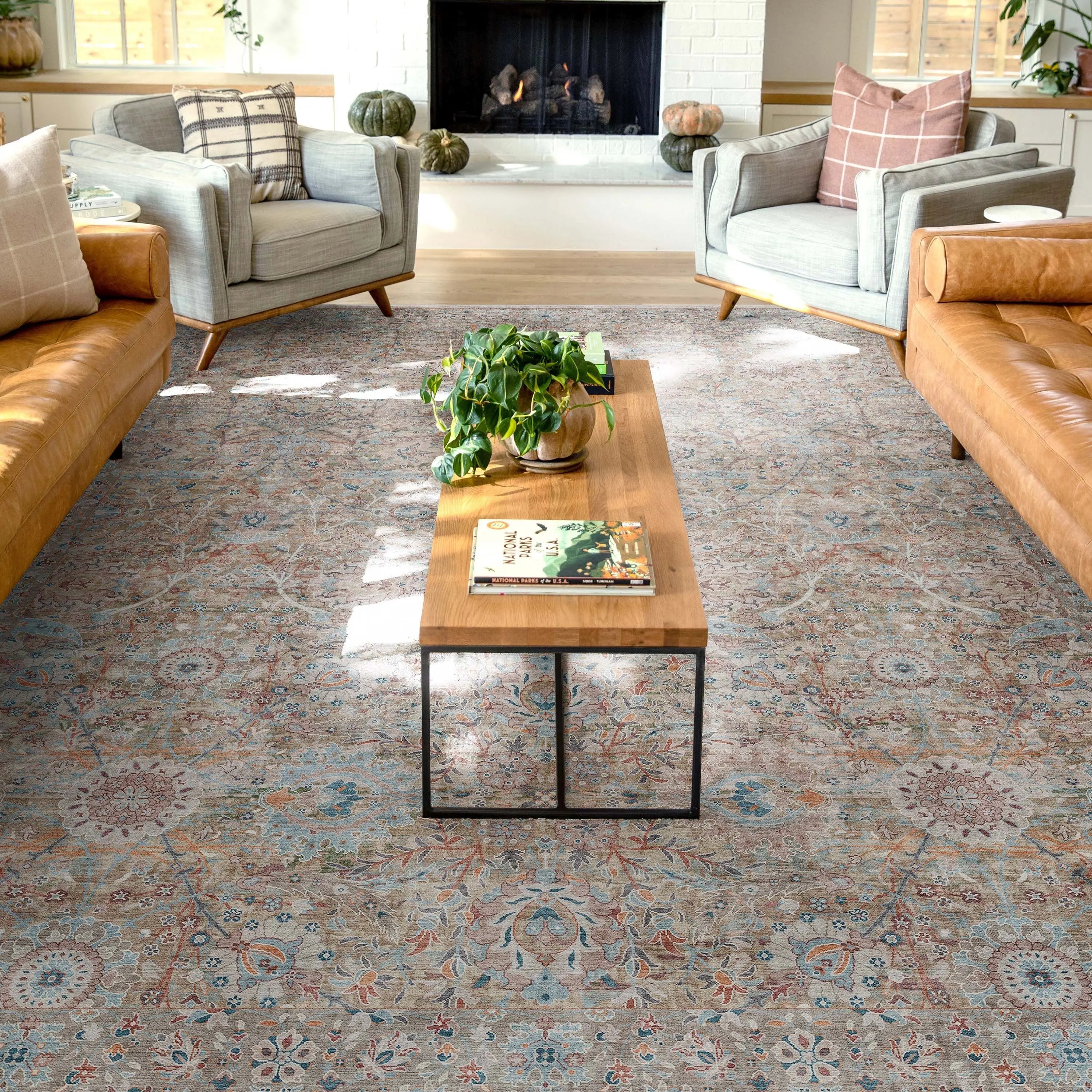 Emilia Vintage Persian Floral Blue Flat-Weave Rug